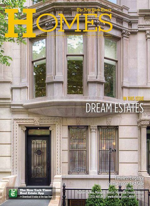 Cover of a real estate magazine featuring a luxury townhouse on the upper east side with the headline "dream estates.